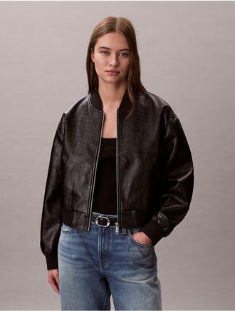Calvin Klein Jeans Calvin Klein Womens Faux Leather Bomber Jacket - Black - XL