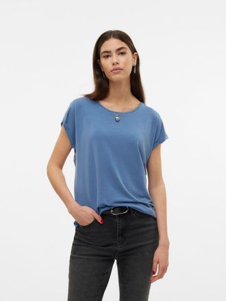 Vero Moda Rundhalsshirt VERO MODA VMAVA PLAIN SS TOP GAJRS NOOS, Damen, Gr. XL (42), coronet blau, Jersey, Obermaterial: 95% Lyocell, 5% Elasthan, unifarben, re