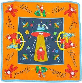 Walter Van Beirendonck alien-motif silk scarf - Orange
