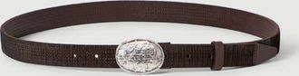 Brunello Cucinelli Textured calfskin belt with braided metal buckle in Rust Brown at Nordstrom, Size 115