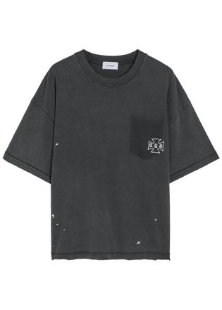 Askyurself Logo-embroidered Distressed Cotton T-shirt - Black - L