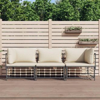 vidaXL Juego De Muebles De Jard&iacute;n 3 Pzas Cojines Antracita Rat&aacute;n Pe Vidaxl