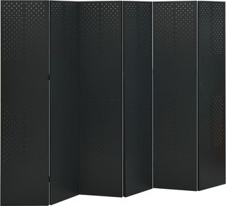 vidaXL Biombo Divisor De 6 Paneles Acero Negro 240x180 Cm Vidaxl