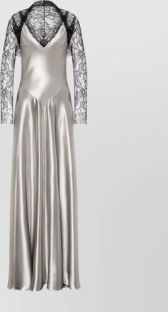 Alberta Ferretti backless satin long sleeve floor-length dress