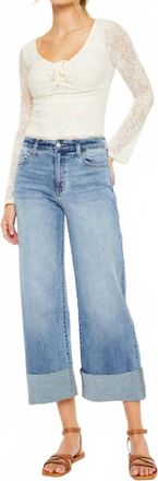 Kancan Leslie High-Rise Wide Leg Cuffed Jeans In Blue