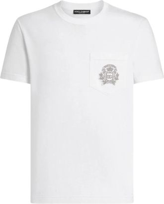 Dolce & Gabbana Geborduurde katoenen T-shirt - Heren - T-shirts - Wit - M - Katoen - Tops
