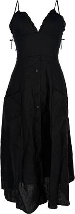 Reformation V-Neck Sleeveless Midi Dress in Black Linen