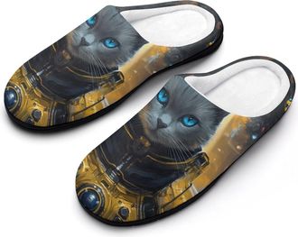 Generic Cat Soldier Mens House Slippers Memory Foam Washable Cotton Slip on Home Shoes