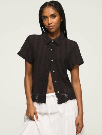 Lucky Brand Womens Lace Short Sleeve Boyfriend Buttondown