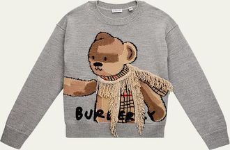 Burberry Boys Teddy Scarf Crewneck Sweater, Size 3-14