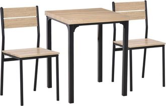 HOMCOM Homcom - 3 Pcs Compact Dining Table 2 Chairs Set, Light Wood Grain