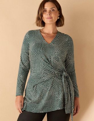 Live Unlimited London Womens Green Spot Print V Neck Side Tie Tunic - Size: 24