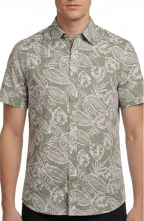 Report Collection Yarn Dye Tropical Print Button-Up Shirt in Sage at Nordstrom Rack, Size Xx-Large
