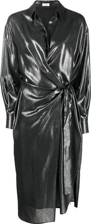 Brunello Cucinelli shiny wrap dress - women - Polyester/Wool - L - Grey