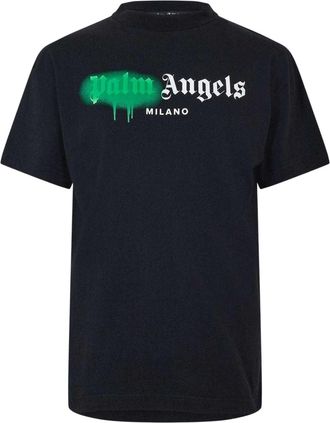 Palm Angels Heren T-shirt met Milano-logo in spray-print (Zwart, Groen)