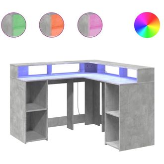 Berkfield Home Desk with LED Lights Concrete Grey 130x130x91 cm Engineered Wood | Size: 130 x 130 x 91 cm
