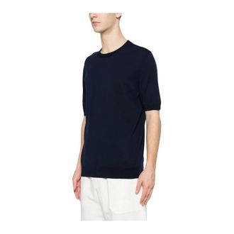 Tagliatore Josh Fijngebreid T-shirt - Heren - Truien - Blauw - Maat: 2XL Katoen