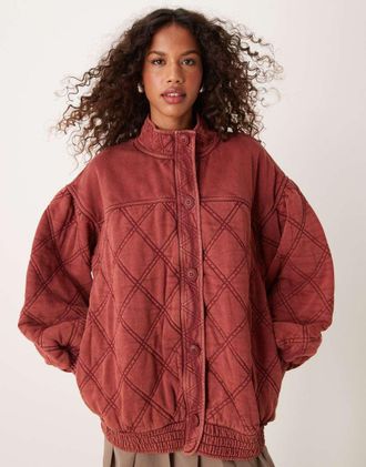 Free People Juno quilted jacket in burgundy-Red