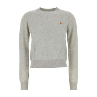 Maison Kitsun&eacute; Truien & Vesten, Dames, Grijs, XS, Wol, Trui met vos-patch en ronde hals