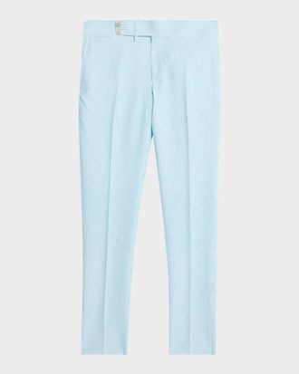 Isaia Pinstripe Seersucker Mid-Rise Straight-Leg Pants