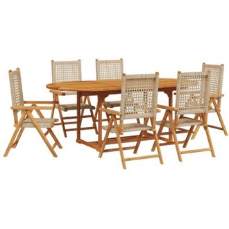 vidaXL Set De Comedor De Jard&iacute;n 7 Pzas Rat&aacute;n Pe Madera Maciza Beige Vidaxl