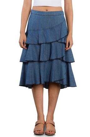Wash Lab Denim Petal Tiered Denim Midi Skirt in Resort Denim at Nordstrom, Size X-Small