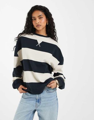 Free People maglia girocollo classica a righe in strawberry wine combo-Nero