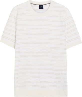 BOSS Boss Striped Fine-knit Cotton-blend T-shirt - White - Xxl