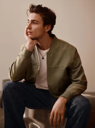 Le 31 Mens Faux-suede bomber jacket