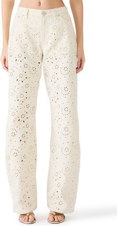 Steve Madden Rori Embroidered Floral Eyelet Wide Leg Jeans in Sea Mist at Nordstrom, Size 28