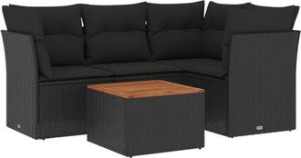 vidaXL Set De Muebles De Jard&iacute;n 5 Pzas Y Cojines Rat&aacute;n Sint&eacute;tico Negro Vidaxl