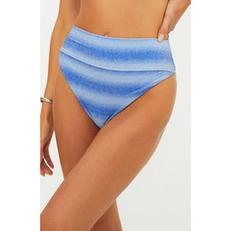 Beach Riot Highway Metallic High Waist Bikini Bottoms in Sapphire Sea at Nordstrom, Size X-Small