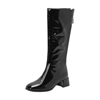 Generic Womens Luxury Knee High Boots Square Toe Medium Block Heel With Side Zipper For Casual Daily Party And Events