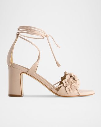 Bernardo Suede Floral Ankle-Wrap Sandals