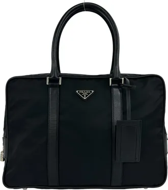 Prada Black Nylon Leather Briefcase (Pre-Owned)