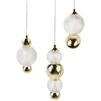 Beliani L&aacute;mpara Colgante Led Pantalla De Vidrio Base De Metal Estilo Glamuroso Dorado Sora