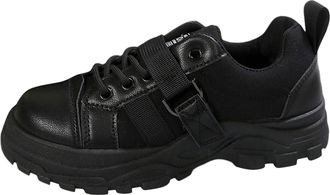 Generic Womens Fashion Leather Lace Up Low Top Sneakers for Everyday Casual Wear and Comfortable Walking Footwear (Black, 5.5)