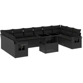 vidaXL Set De Sof&aacute;s De Jard&iacute;n 11 Pzas Y Cojines Rat&aacute;n Sint&eacute;tico Negro Vidaxl