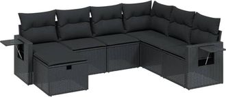 vidaXL Set De Comedor De Jard&iacute;n 7 Pzas Y Cojines Rat&aacute;n Sint&eacute;tico Negro Vidaxl