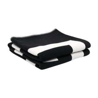 Givenchy Home, unisex, Zwart, ONE Size, Wol, Luxe Zwarte Logo Plaid