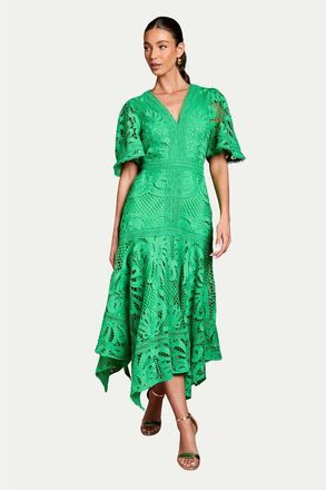 Coast Placement Lace Hanky Hem Dress in Green at Nordstrom, Size 10