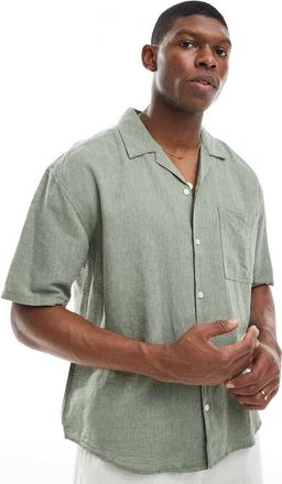 Only & Sons linen mix relaxed resort shirt in sage-Green