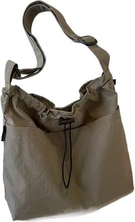 Generic Large Capacity Drawstring Bucket Bag, Travel Casual Women Light Soft Nylon Crossbody Commuting Bag(green)