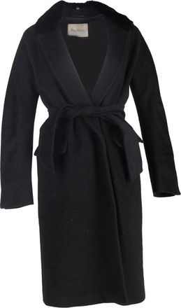 Max Mara Fur Collar Belted Wrap Coat in Black Wool