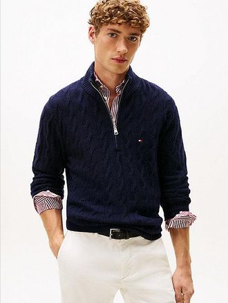 Tommy Hilfiger Pure Lambswool Cable Knit Quarter-Zip Jumper