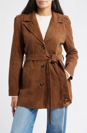Bernardo Belted Suede Coat in Chestnut at Nordstrom Rack, Size Xx-Large