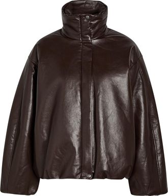 Anine Bing Cyrus Padded Leather-blend Jacket - Dark Brown - XS (UK6 / XS)