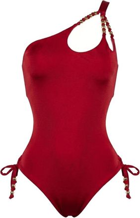 Miss Bikini Intero Monospalla Cut-Out con Sfere Dorate - Dames - Badpakken - Rood - M - Badmode