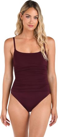 La Blanca Womens Island Goddess Rouched Body Lingerie Mio One Piece Swimsuit, Dark Cherry, 14