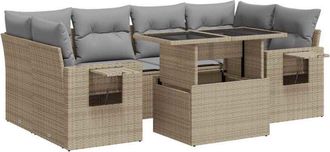 vidaXL Vidaxl - Set Sof&aacute;s De Jard&iacute;n 7 Piezas Y Cojines Rat&aacute;n Sint&eacute;tico Beige